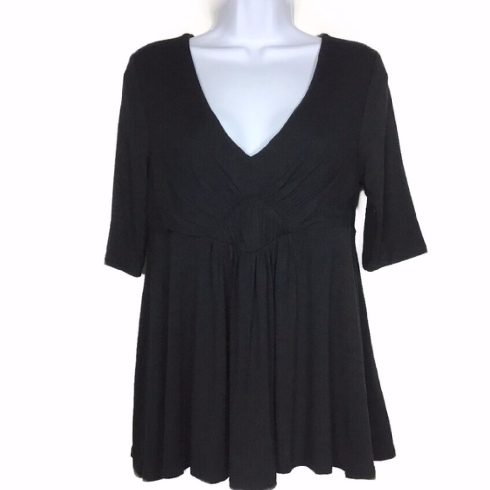 Anthro Deletta Black Empire Waist V-Neck Top